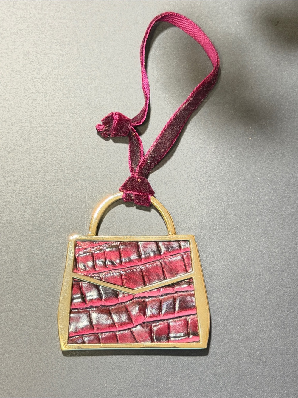 Brahmin Burgundy Croc-Texture Velvet Loop Bag Charm